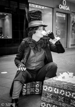 Auckland Street art, busker, Willy Wonka or Mad Hatters Tea Party, you choose
